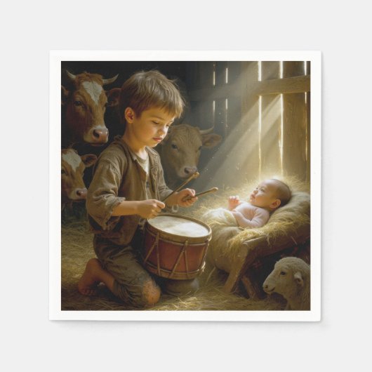 Drummer Boy Playing His Drum For Baby Jesus Servet (Voorkant)