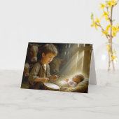 Drummer Boy speelt drumstel voor Baby in Manger Kaart (Gele Bloem)