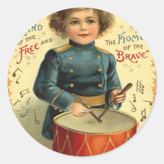 Drummer Boy Star Red White Ronde Sticker (Voorkant)