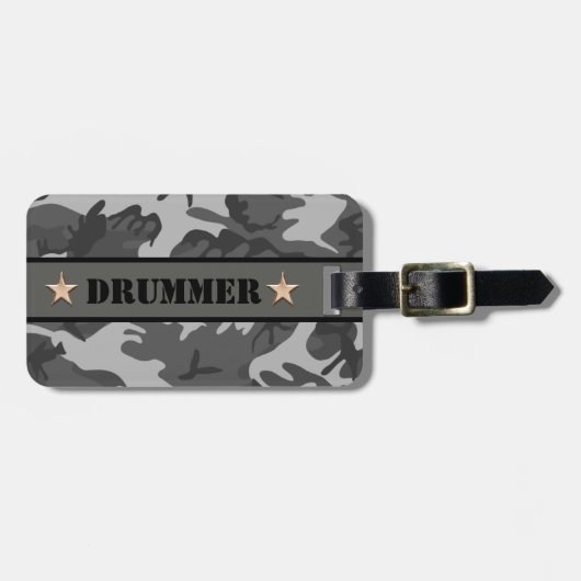 DRUMMER Camo Print Snare Drum Drumming Percussie Bagagelabel (Voorkant horizontaal)