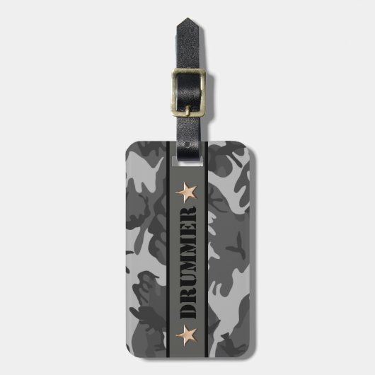 DRUMMER Camo Print Snare Drum Drumming Percussie Bagagelabel (Voorkant verticaal)