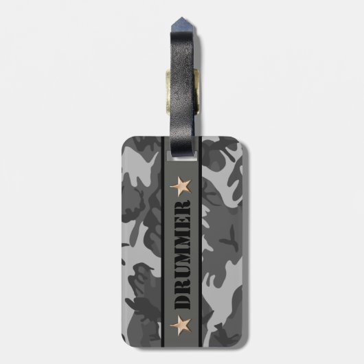 DRUMMER Camo Print Snare Drum Drumming Percussie Bagagelabel (Achterkant verticaal)