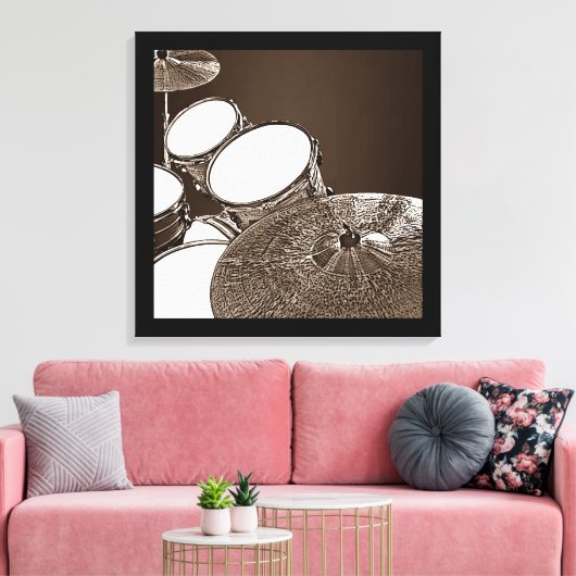 Drummer Canvas Drum Kit met Crash Square Art Afdruk (Insitu (Woonkamer))