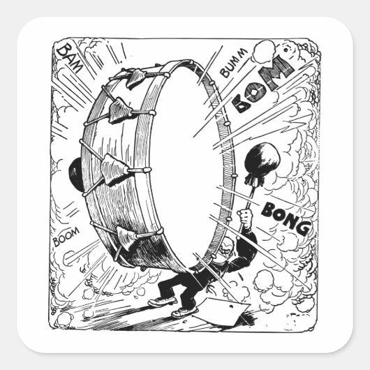  drummer Cartoon Bass Drum Boom Luid Noisy Vierkante Sticker (Voorkant)