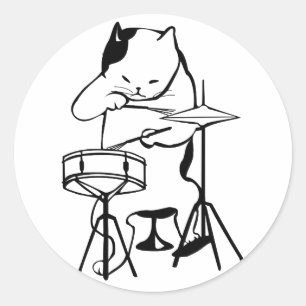 Drummer Cat Drums Muzikant Rock Jazz Funny Schatti Ronde Sticker