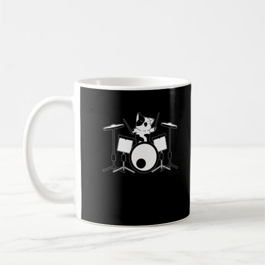Drummer Cat Drumset Pet Drum Musicus Animal Koffiemok (Links)