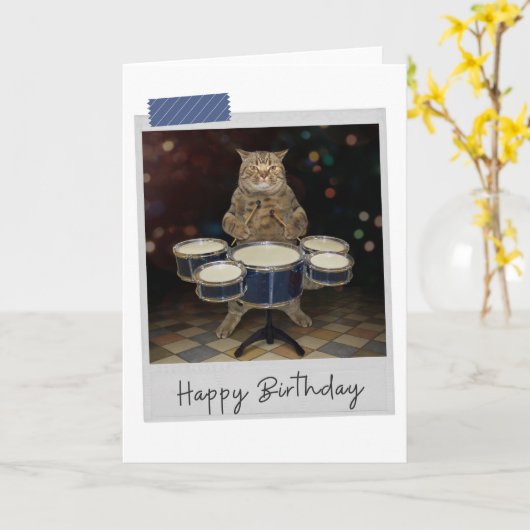 Drummer Cat Funny Birthday Card Kaart (Gele Bloem)