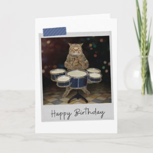 Drummer Cat Funny Birthday Card Kaart