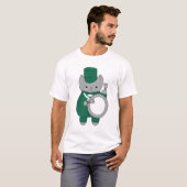 Drummer Cat Marching Band Groen Wit Muziek T-shirt (Voorkant volledig)