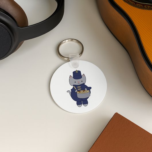 Drummer Cat Marching Band Navy Blauw Goud Sleutelhanger