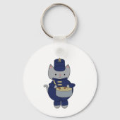 Drummer Cat Marching Band Navy Blauw Goud Sleutelhanger (Voorkant)