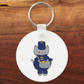 Drummer Cat Marching Band Navy Blauw Goud Sleutelhanger (Voorkant)