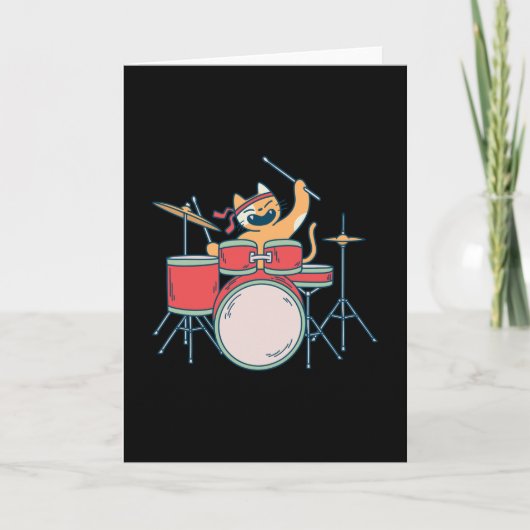 Drummer Cat-muziekontwerp Kaart (Voorkant)