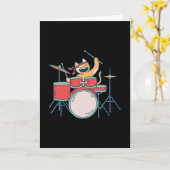 Drummer Cat-muziekontwerp Kaart (Gele Bloem)