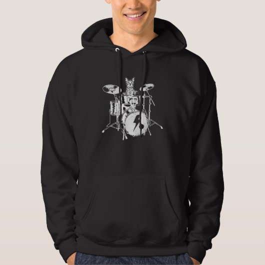 Drummer Cat Rock And Roll Drum Meow Kitty Heavy Me Hoodie (Voorkant)