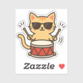 Drummer Cat With Shades Sticker (Vel)