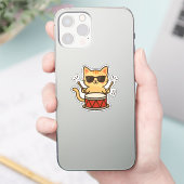 Drummer Cat With Shades Sticker (Telefoon)