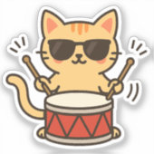Drummer Cat With Shades Sticker (Voorkant)
