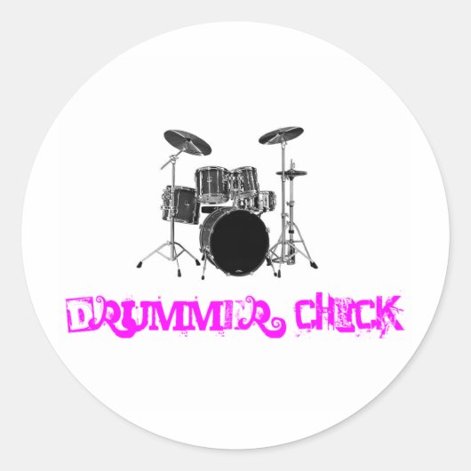 Drummer Chick Ronde Sticker (Voorkant)