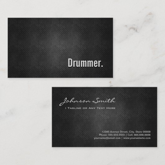 Drummer Cool Black Metal Simpliciet Visitekaartje (Voorkant / Achterkant)