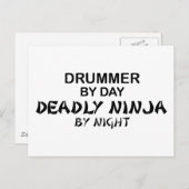 Drummer Deadly Ninja bij nacht Briefkaart (Voorkant / Achterkant)