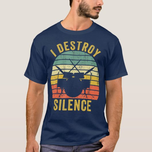  Drummer Destroy Silence Funny Drums Gift T-shirt (Voorkant)