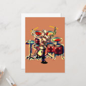 Drummer die zijn drumstel speelt kaart (Voorkant / Achterkant in situ)