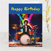 Drummer die zijn hete trommelreeks speelt kaart (Gele Bloem)