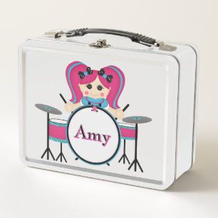 Drummer Doll Meisje Metalen Lunchbox