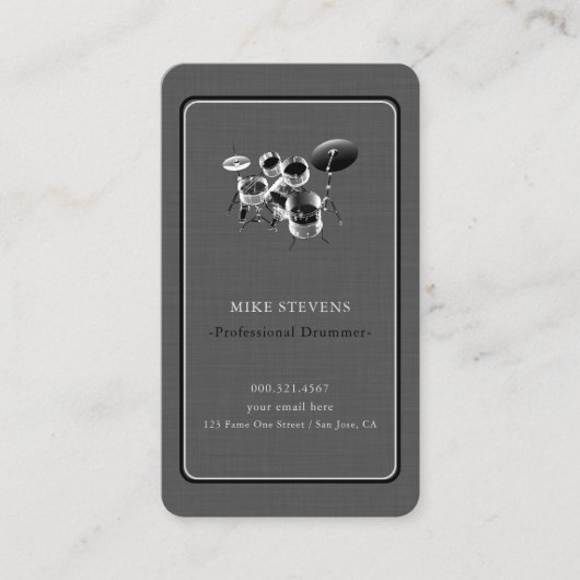 Drummer Drum Kit Band Elegant Visitekaartje (Voorkant)