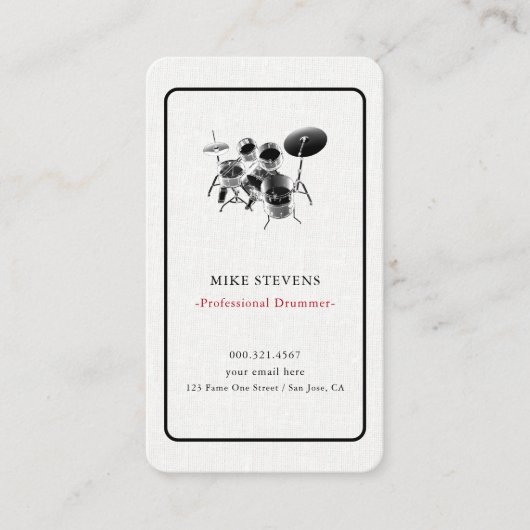 Drummer Drum Kit Band Elegant Visitekaartje (Voorkant)