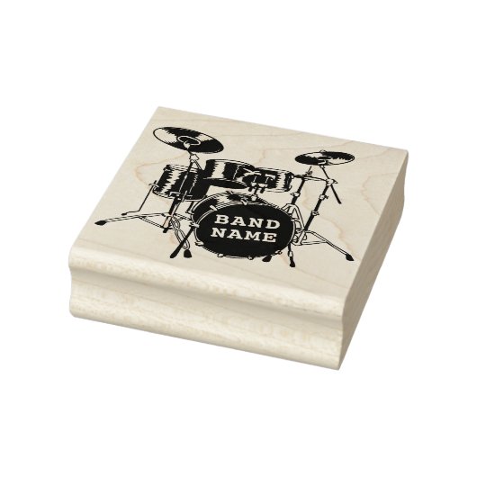 Drummer Drum Kit Gepersonaliseerde Band Naam Houte Rubberstempel (Stempel)