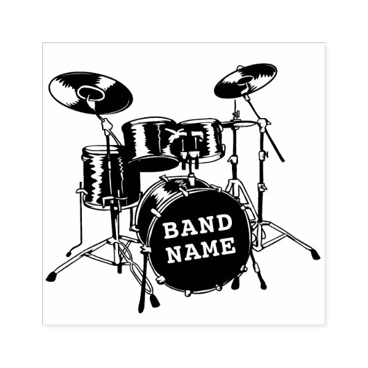 Drummer Drum Kit Gepersonaliseerde Band Naam Houte Rubberstempel (Afrduk)