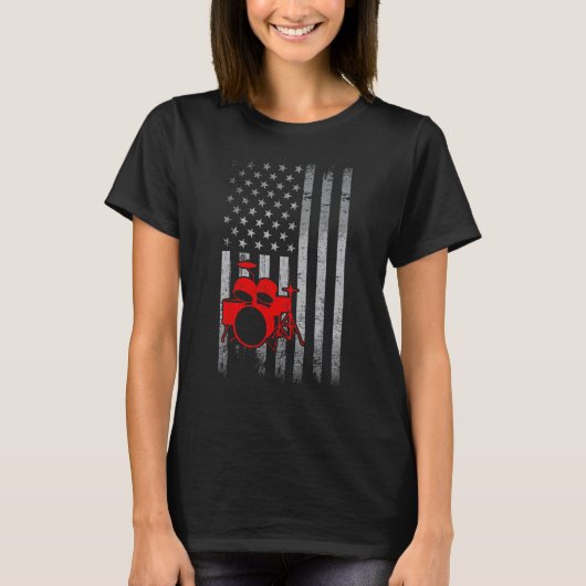 Drummer Drum  Retro American Flag 4th of July Musi T-shirt (Voorkant)