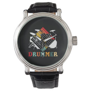 Drummer drum  Retro Gift instellen Horloge