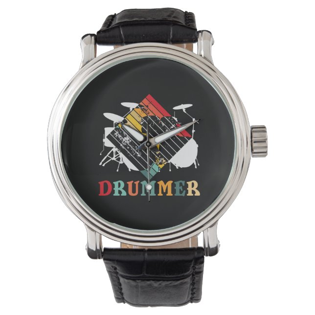 Drummer drum  Retro Gift instellen Horloge (Voorkant)