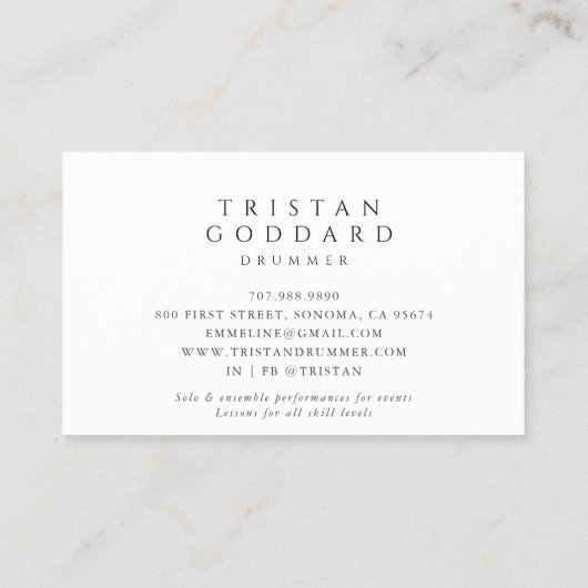 Drummer Drum Set Percussionist Docent Visitekaartje (Achterkant)