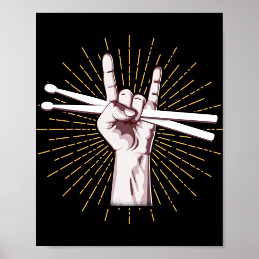 Drummer Drum Sticks Hand Rock Poster (Voorkant)