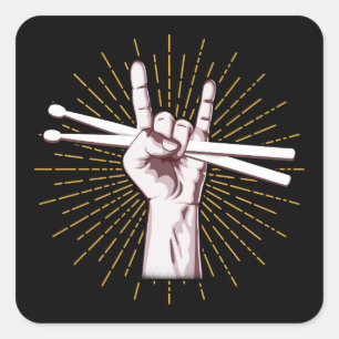 Drummer Drum Sticks Hand Rock Vierkante Sticker