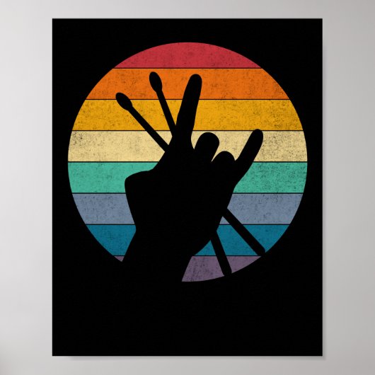  drummer Drum Sticks Rock & Roll Hand Horns Poster (Voorkant)
