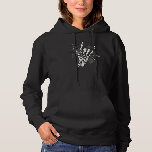 Drummer Drum Sticks Rock & Roll Skeleton Hand Horn Hoodie (Voorkant)