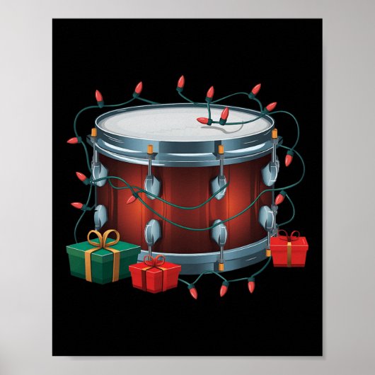 Drummer Drum Xmas Verlichting Santa Musical Drum C Poster (Voorkant)