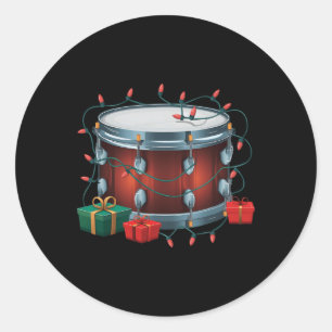 Drummer Drum Xmas Verlichting Santa Musical Drum C Ronde Sticker
