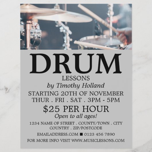 Drummer, drumlessons Adverteren Flyer (Voorkant)
