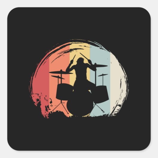 Drummer Drumming Retro Vierkante Sticker (Voorkant)