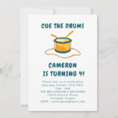 Drummer Drums Muziek Blauw 4e Verjaardagsfeest Kaart (Voorkant)