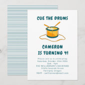 Drummer Drums Muziek Blauw 4e Verjaardagsfeest Kaart (Voorkant / Achterkant)