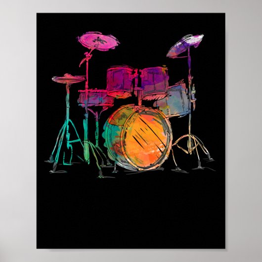 Drummer drumstel drummer in waterkleurige stijl poster (Voorkant)