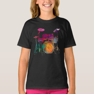 Drummer drumstel drummer in waterkleurige stijl t-shirt