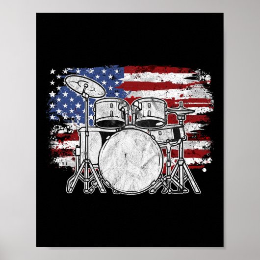 Drummer Drumstel Drums VS Vlag Amerikaanse 4 juli Poster (Voorkant)